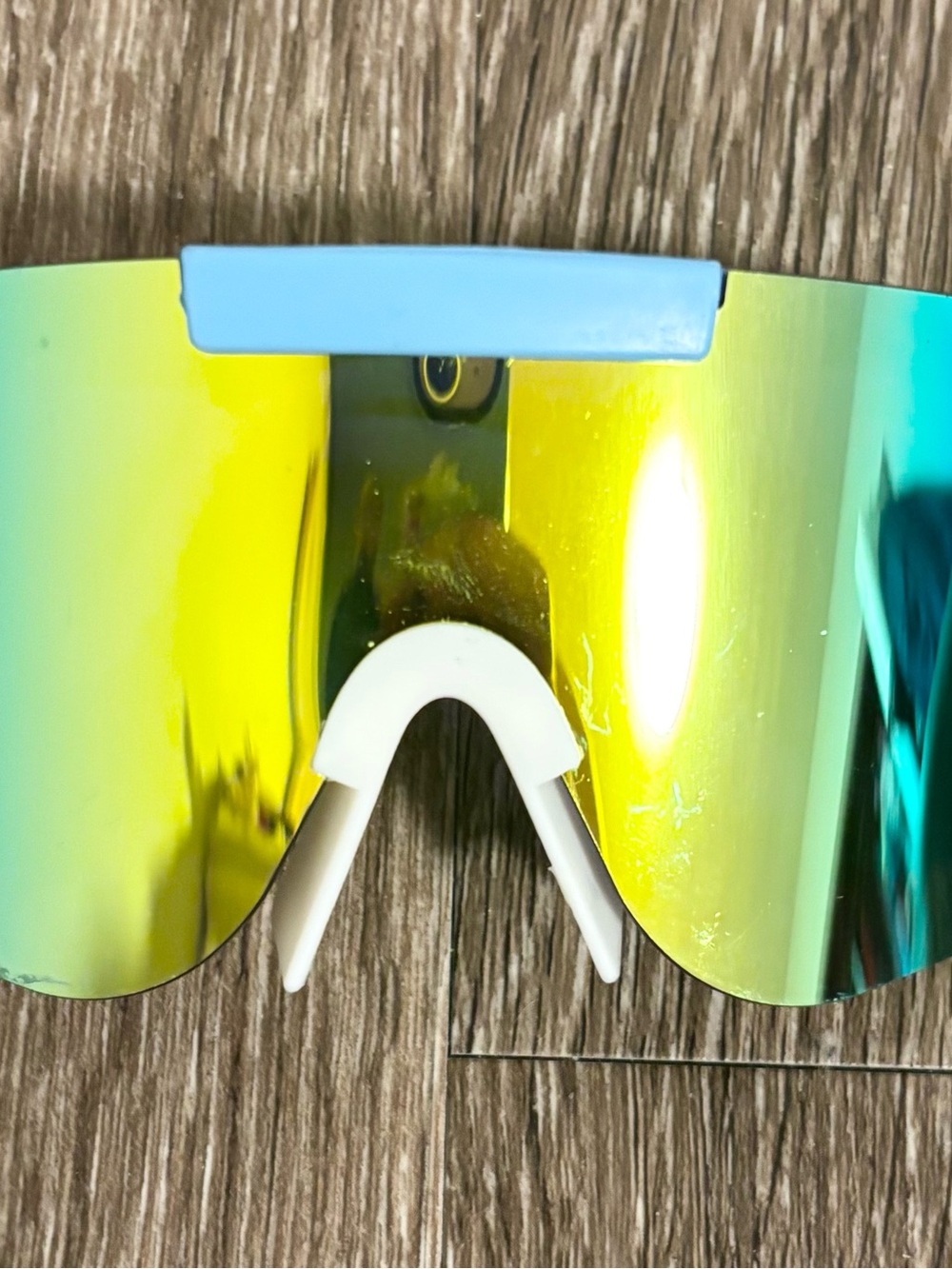 Mirrored Shield Sunglasses - Yellow/Teal Lens